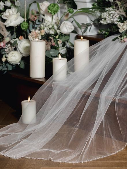 Beaded & Pearl Edge Single Tier Veil