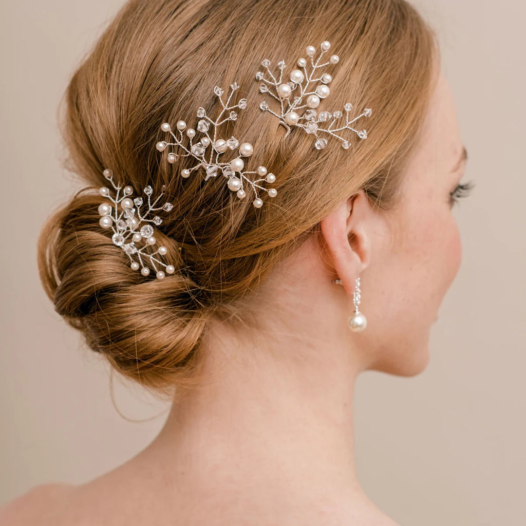 Crystal & Pearl Sprig Hair Pins (Set of 3)