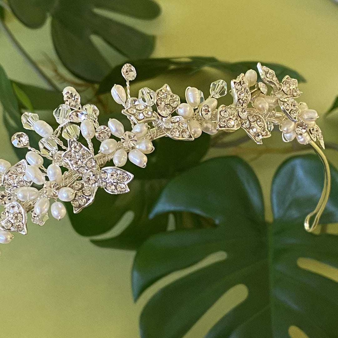 Pearl & Diamante Leaf Tiara